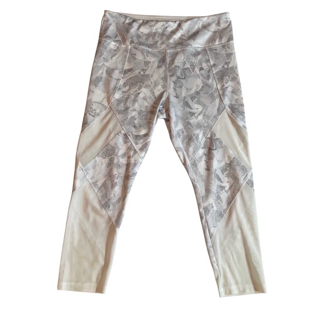 Vogo Athletica Womens Gray White Mesh Panel Abstract Print Crop Leggings Large
